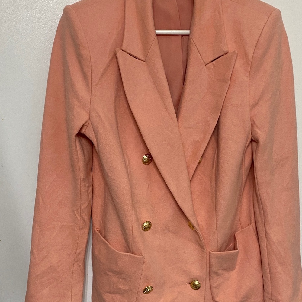 Express Peach Double-Breasted Blazer with Gold Buttons
